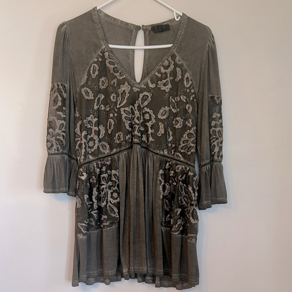 POL peplum ruffle lace tunic gypsy boho blouse